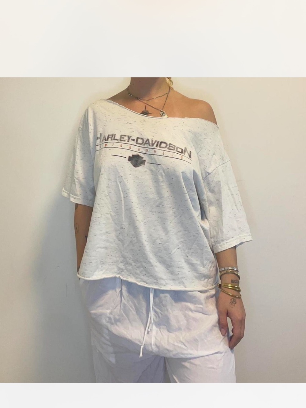 Harley-Davidson White Off-Shoulder Logo Tee